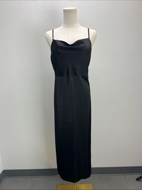 Old Navy Cowl Neck Satin Midi Slip Dress Black Sleeveless Medium Minimalist